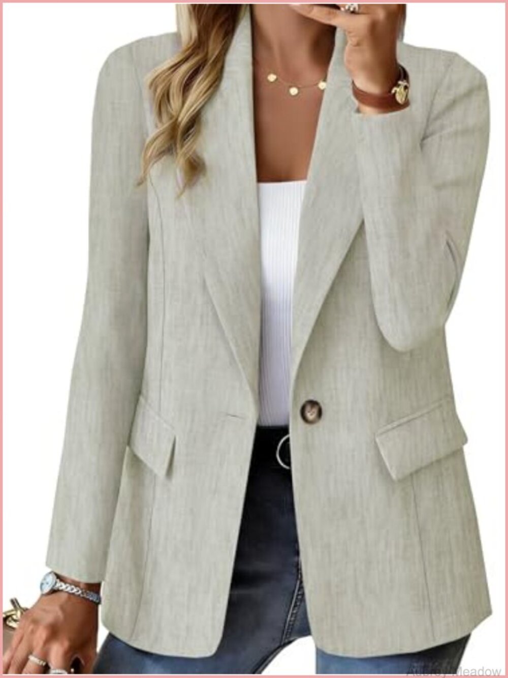 Women's Casual Open Front Blazer Long Sleeve Work Jacket Lapel Collar